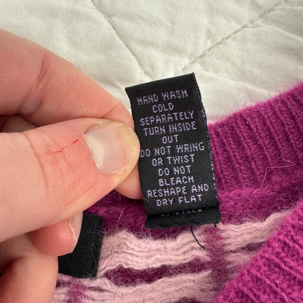 VTG! Context Wool Angora Blend Fair Isle Sequin Sweater Magenta Charcoal Gray XL